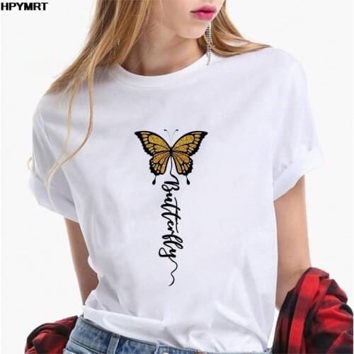 New Summer T Shirt Fashion Women butterfly Print Harajuku Tshirt Female T-Shirts Tops 90s Girls Cute Graphic O-neckTee Clothes