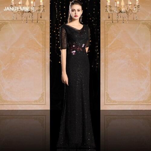 J9061 jancember black evening dress long deep v-neck half sleeve sequin beading lace plus size prom dress платье в пол вечерние