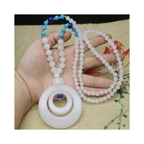 Zheru Jewelry Pure Natural Xinjiang Karamay Gold Jade Necklace Double Donut Pendant Sweater Chain Send Certificate