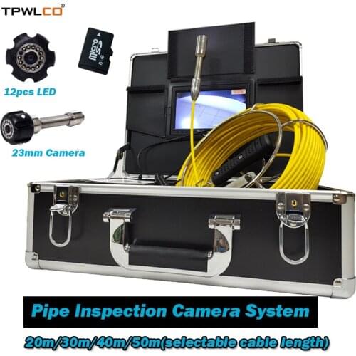 20-50meter Cable 8GB SD Card With DVR 7" Color Screen Pipeline Camera Inspection System Waterproof 23mm Industrial Video Camera