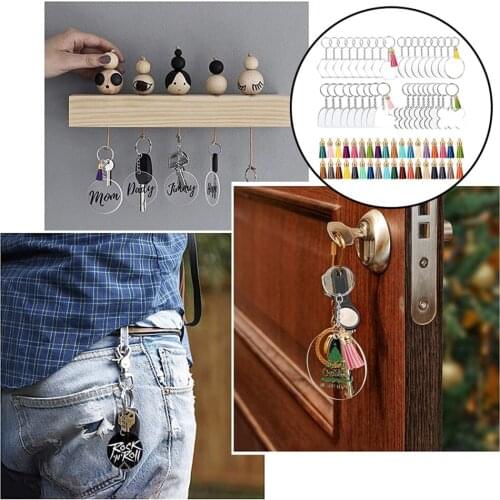 36pcs Clear Acrylic Key Chain Keychain Blanks Discs with Tassel DIY Keyring Jewelry Making