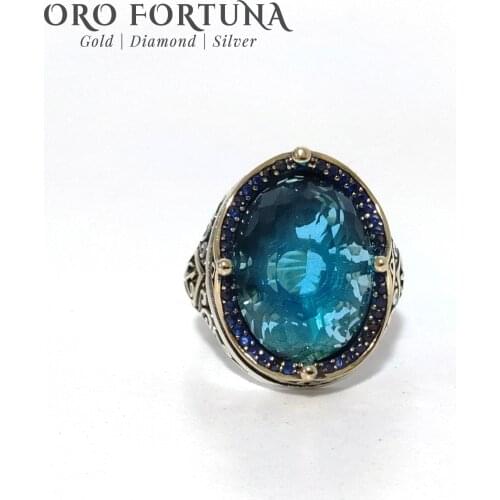 925 sterling Silver Men 'S Ring Aqua Zircon Stone Imperial Style Elegant Gift Classy Trendy Chic New 2021 Model Special Unique