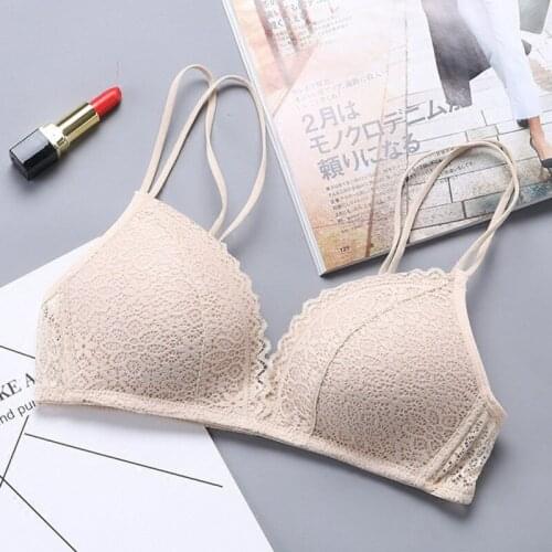 Bras For Womens Sexy Triangle Brassiere Wire Free Bralette Lace Push Up Bra Lingerie Female Underwear Bra A B Cup