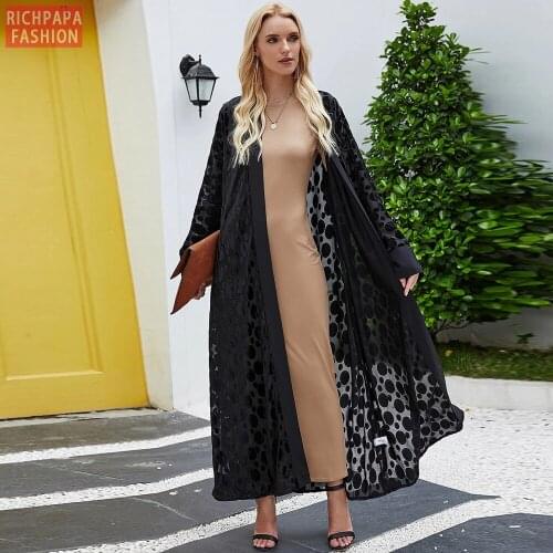 Black Eid Mubarak Robe Kaftan Dubai Abaya Turkey Kimono Femme Ete Cardigan Hijab Muslim Dress Islamic Clothing Abayas For Women
