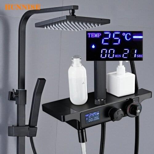 Black Bronze Digital Shower Set Solid Brass Hot Cold Bathroom Mixer Faucet Wall Mounted Bathtub Tap Thermostatic Shower Set