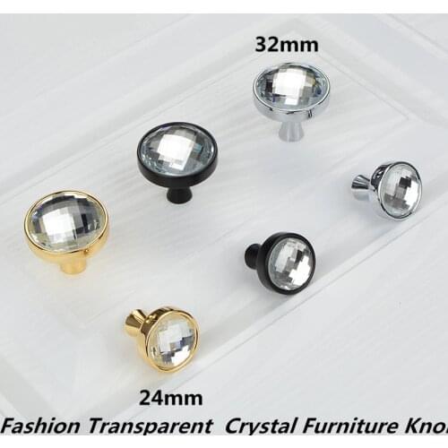 Dia 32mm 24mm silver chrome gold black transparent crystal drawer shoe cabinet Tv cabinet Wine cabinet cupboard knob pull handel