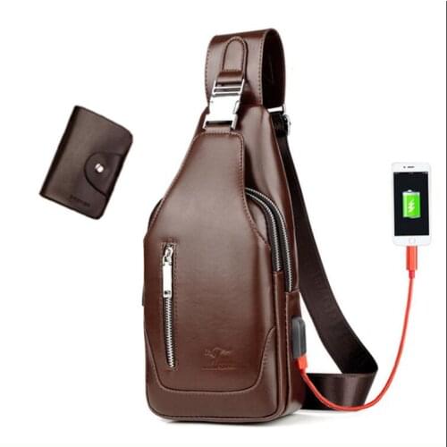 Design Leather Mens Shoulder Bags USB Charging Crossbody Bags for Men Anti Theft Chest Bag Male Sports Travel Messengers Bags