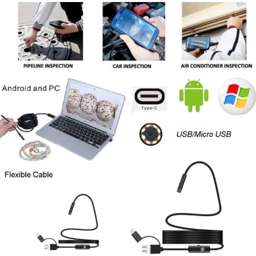 Flexible 3in1 5.5mm USB Micro USB Type C Waterproof Industrial Endoscope Snake Camera Inspection Borescope for samsung PC T5UC