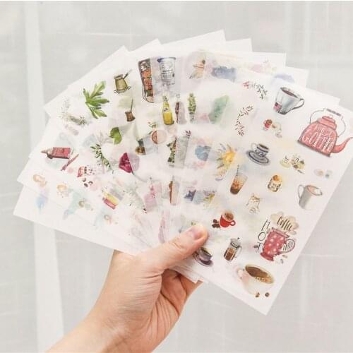 SaYing 6 Sheets Cartoon Cat Washi Paper Sticker Daily Planner Kawaii Bullet Journal Stickers Scrapbooking Stationery Supplies