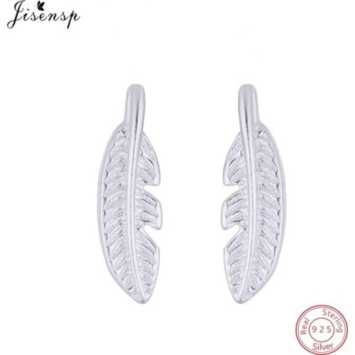 Jisensp Fashion 925 Silver Feather Earrings for Women Small Leaf Stud Earrings Wedding Gift Sterling Silver Jewelry Brincos