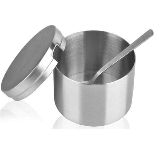 Quality Stainless Steel Sugar Bowl And Sugar Spoon, Multi-Function Sugar Container Spice Container Salt Jar Condiment Bowls Suga