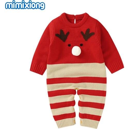Baby Rompers Christmas Newborn Boy Girl Knitted Jumpsuits Outfit Fall Winter Long Sleeve Infant Reindeer Overall Toddler Clothes