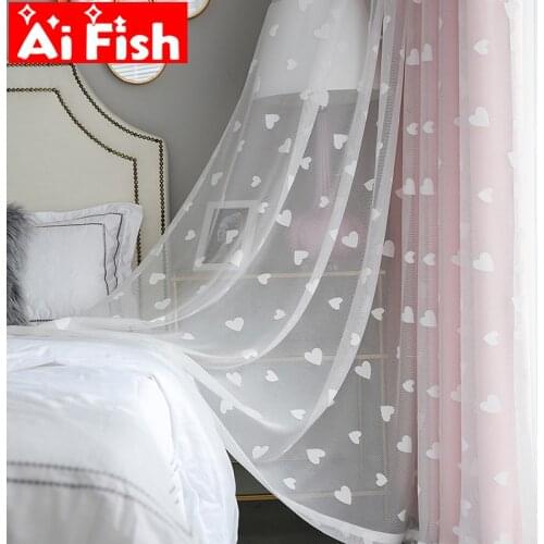 Korean White Love Heart Cartoon Tulle Curtains For Baby Girls Childrens Bedroom Soft Mesh Jacquard Living Room Voile Fabric #30
