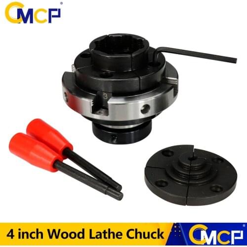 CMCP 4 inch Wood Lathe Chuck 100mm Thread 1"8TPI M33x3.5 4-jaw Self Centering Wood Turning Chuck Mini Lathe Woodworking Chucks