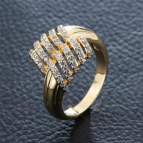 Hot Selling Copper Plating Gold Miniature Zircon Ladies Ring Geometric Engagement Wedding Ring Bands