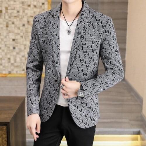 2021 Mens Blazer Spring Fashion High-Quality Mens Korean Version The Printed Slim Formal Wedding Party Prom Suit Jacket S-3XL