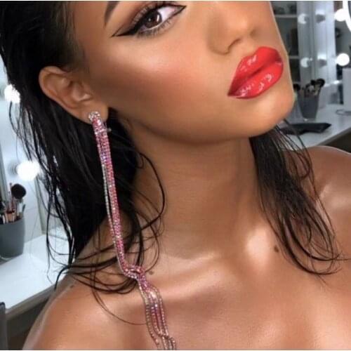 New Shiny Rhinestone Long Chain Dangle Earrings For Women Jewelry Fashion Ladys' Statement Earrings Accessories