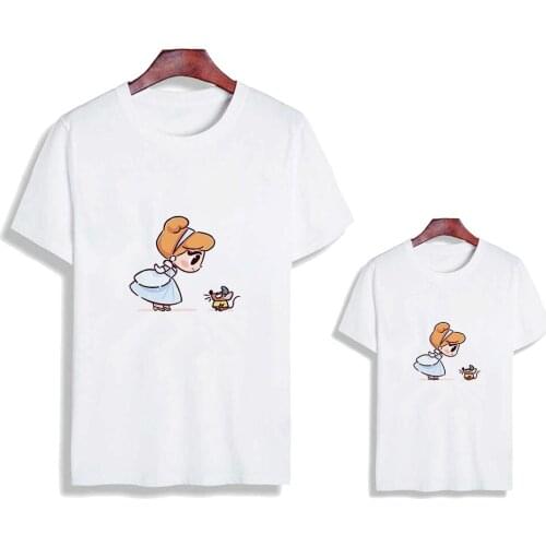 New Mommy and Me T-shirts Casual Harajuku Cinderella and Mouse Printed Kids Tops Summer Female Short Sleeve T shirt Family Look