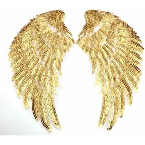 Sequins Gold Wings Patch Clothing Accessories DIY Adhesive Patch Iron on Patches Weaver Clothes Decoration Fashion