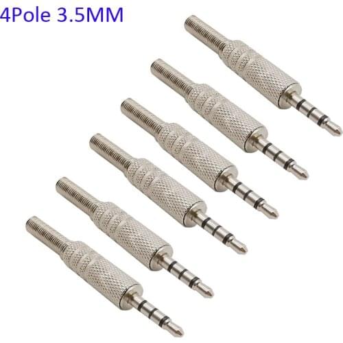 6Pcs 3.5mm Male Audio Connector 4 Pole Jack Plug Headphones Video AUX Code Soldering Coax Cable Adapter For Earphone
