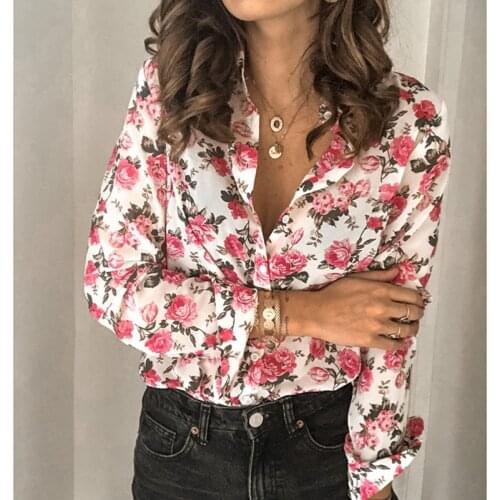 Sexy Women Long Sleeve Tunic Floral Dot Print Shirt Blouses Tops Outwear 2020 New OL Buttons V-neck Tops Shirt Blouse
