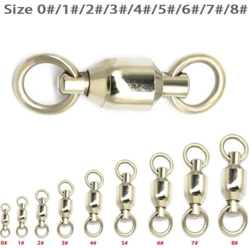 20pcs/Lot Stainless Steel Fishing Heavy Duty Ball Bearing Swivel 0# 1# 2# 3# 4#/5# 6# 7# 8# Solid Ring Connector Fish Tackle