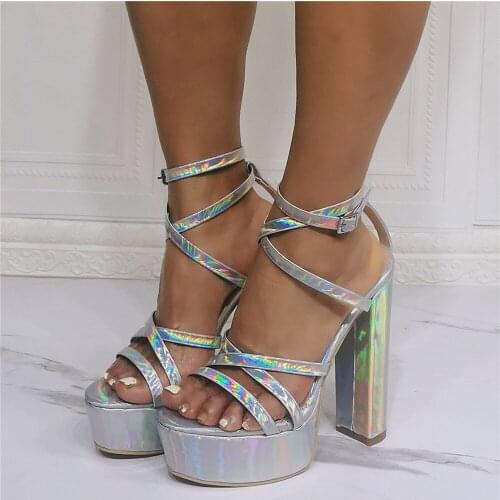 MKKHOU Fashion Sandals Women New Summer Shoes Colorful Thin Belt Thick Heel Platform Shoes Ladies High Heels Large Size 36-47
