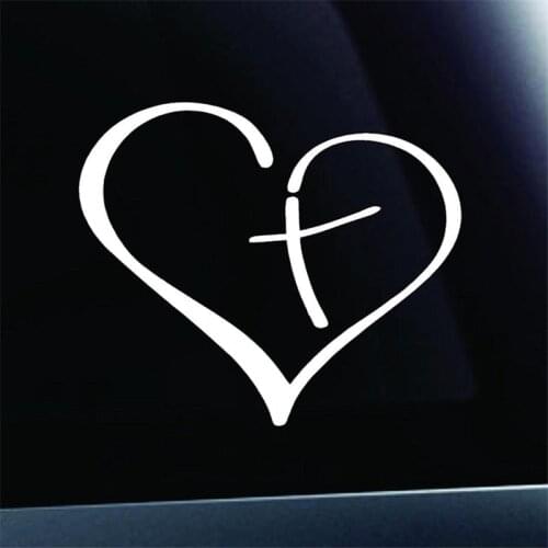 Heart with Cross in CenterDie Cut Decal Sticker Vinyl for Car Truck Auto Christian White 4