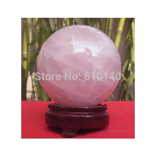 NATURAL ROSE QUARTZ CRYSTAL SPHERE BALL Healing A natural powder crystal ball with good fortune stars