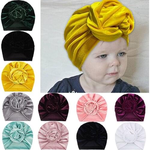 Newborn Baby Velvet Turban Hat Boys Girls Knot Head Wraps Toddler Kids Soft Stretch Warm Beanie Cap Hat Children Headbands