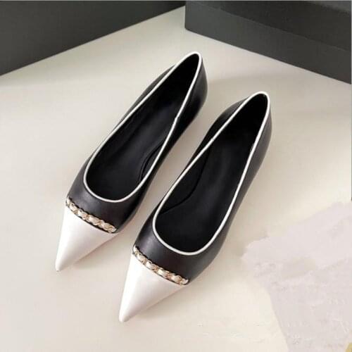 Fashion Simple Flat Womens Shoes Pointed Toe Color Matching Loafers Spring Ladies Dress Work Shoes Black Female Flats