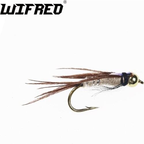 Wifreo 10pcs #8 Golden Bead Head Brown Stonefly Nymph fly with Tinsel Flash Back Nymph for Fly Fishing Trout