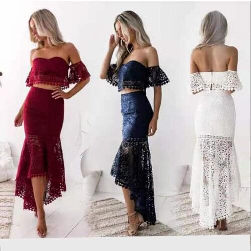 Summer European /American Ladies Skirt Wrapped Chest Lace Solid Color Fashion Temperament Fishtail Skirt Womens Clothing WE312