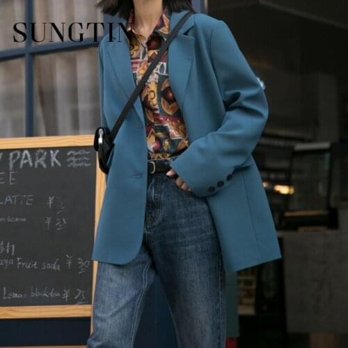 Sungtin Office Lady Oversized Blazer Suit Women Vintage Lapel Collar Business Blazer Jacket High Quality Loose Coat OL Korea New