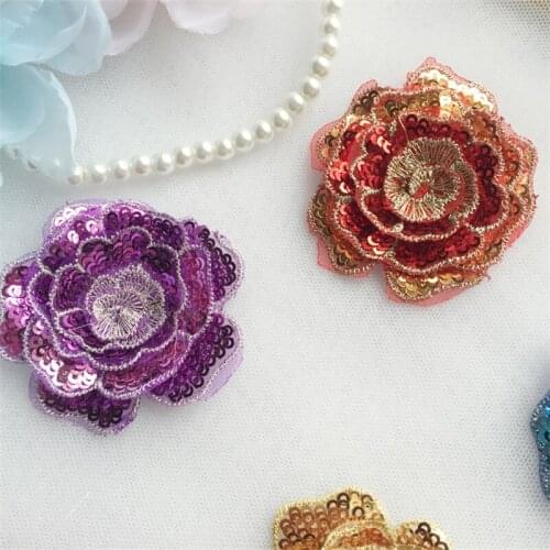 Gold Blue Patches Embroidery Sticker Sew Flower Applique 3d-Lace For Bag Badges-Accessories Trim