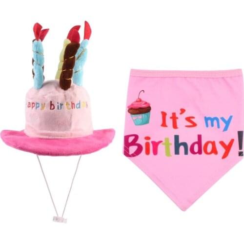 2Pcs/Set Pet Dog Birthday Hat Bibs Decoration Photography Props Head-wear Cap X4YE