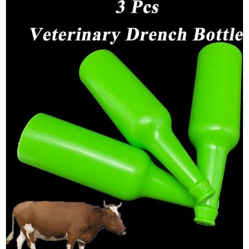 3PCS Veterinary Drug Dispenser Bottle Plastic Feeding Drenching Drencher Drench 500ML For Livestock Cattle Sheep Horse Donkey