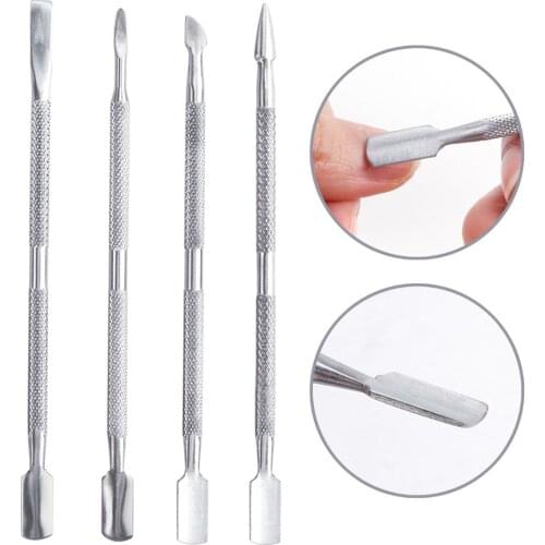 4pcs/Lot Stainless Steel Nail Pusher Double Sided Cuticle Pusher Manicure Sticks Cuticle Remover Dead Skin Push Polish Removal