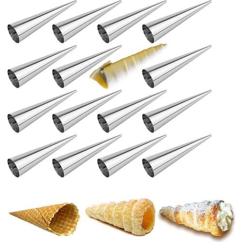 5Pcs/lot Stainless Steel Spiral Croissants Mold Conical Tube Cone Roll Moulds Pastry Cream Horn Cake Bread Mold Baking Supplies