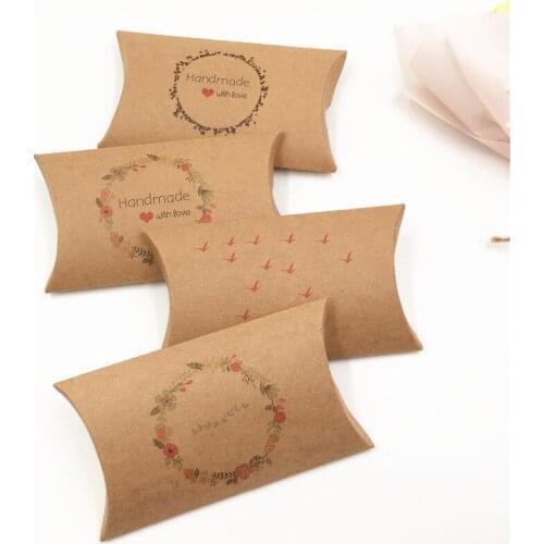 50Pcs/Lot 12.5x7.5x2cm Kraft Paper Pillow Box Packaging DIY Case For Candy\Cake\Jewelry\Gift\Chocolate Packing Pillow Boxes Case