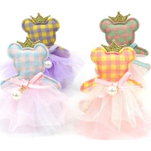 8Pcs 5.5*6.5cm Handmade Bear in a Skirt Padded Appliques For DIY Headwear Hair Clip Crafts Decor Clothes Patches Accessories