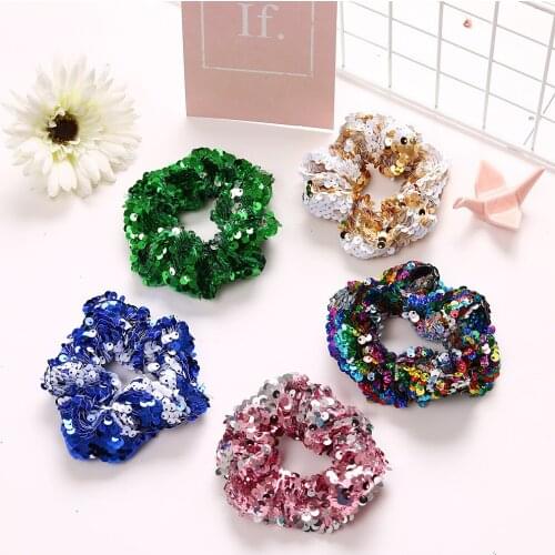 Boutique 12pcs Fashion Mermaid Glitter Sequin Flipping Ponytail Holder Scrunchies Basic Elastic Hair Bands Women Girls Headwear