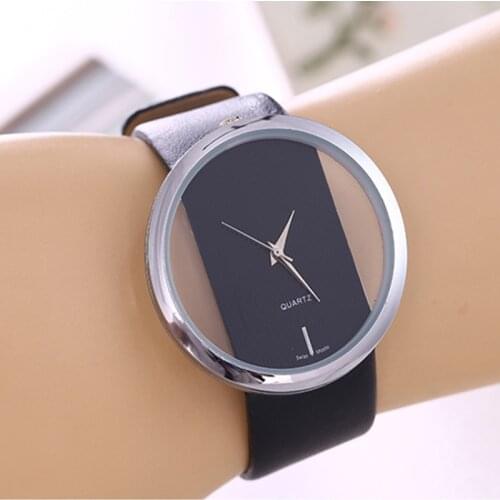 Han edition tide simple dial quartz watch fashion leisure belt watch transparent hollow out watches for men and women