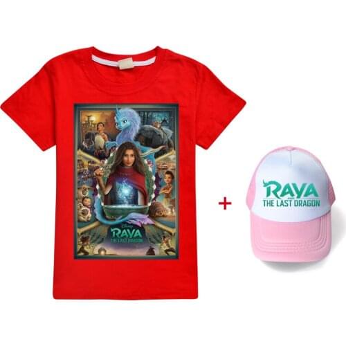 Kids Clothes Girls Boys Cotton T-shirt Raya and The Last Dragon Tshirt + Cap Cartoon Tees Short Sleeve Tops Children Outfits