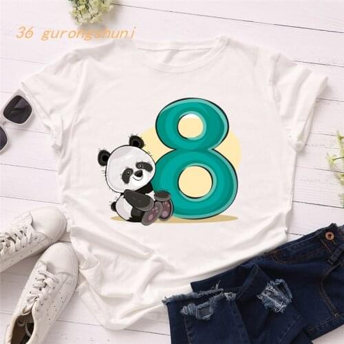 Cartoon tshirts cute kawaii baby panda gothic tops Bear tshirt number 8 graphic tees women t shirt vintage clothes dropshipping