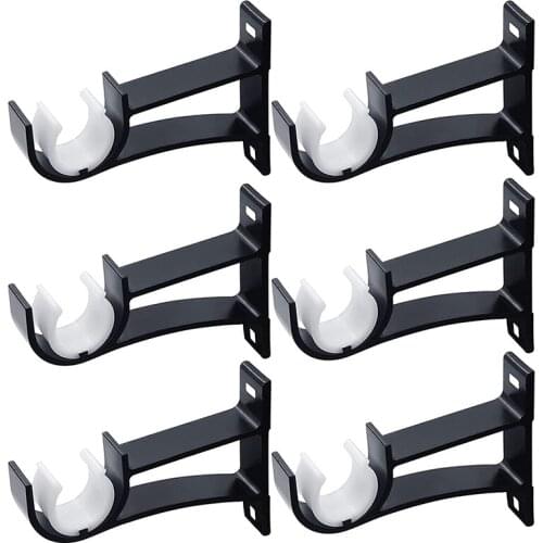 6Pcs Curtain Rod Bracket Set Single Hole Small Curtain Rod Hooks for Wall Heavy Duty Curtain Drapery Rods Black
