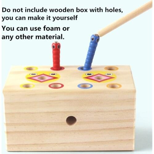 1 Wand + 5 Worms For Catch Worm Game Strawberry Grasping Baby Wooden Toys