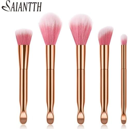 SAIANTTH makeup brushes set 5/7/8/10pcs rose gold Ear spoon Foundation blending blush cosmetic beauty tool concealer eye shadow