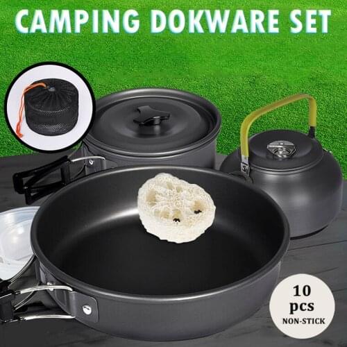 9pcs Pot Pan Bowl Set Outdoor Camping Picnic Cookwares Set Portable Cooking Tableware Cooking Set Travel Hiking Cutlery Utensils