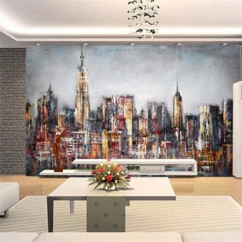Custom wallpaper 3d mural hand-painted oil painting city architecture background wall abstract painting plank city 3d wallpaper